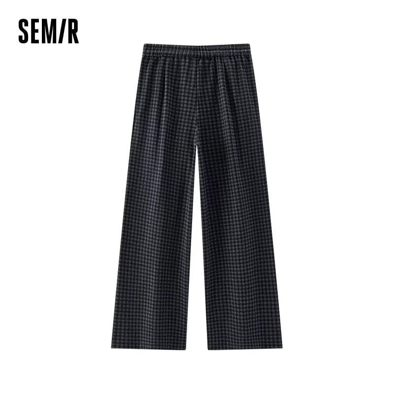 Semir Women Pants Wool Look Fabric Plaid Pattern Wide Leg HighWaist Fit Retro Style 2026 Winter Comfort Fit Everyday Style