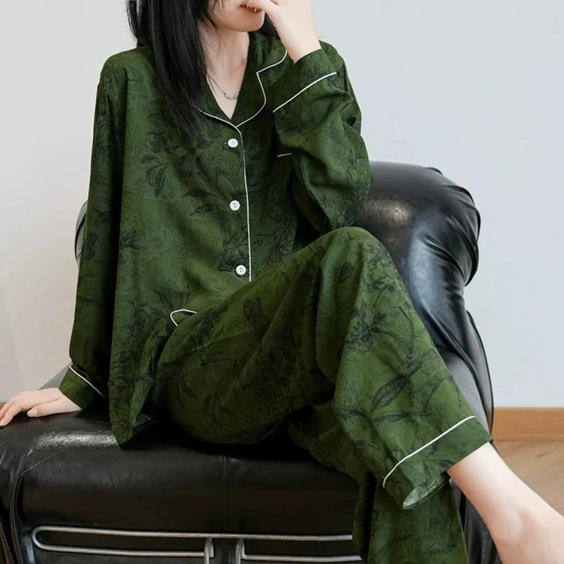 Floral Sleepwear Pijama Women's Pajamas Spring Autumn Night Wear for Ladies Pyjama Femmes Long-sleeved Trousers Home Nightwear