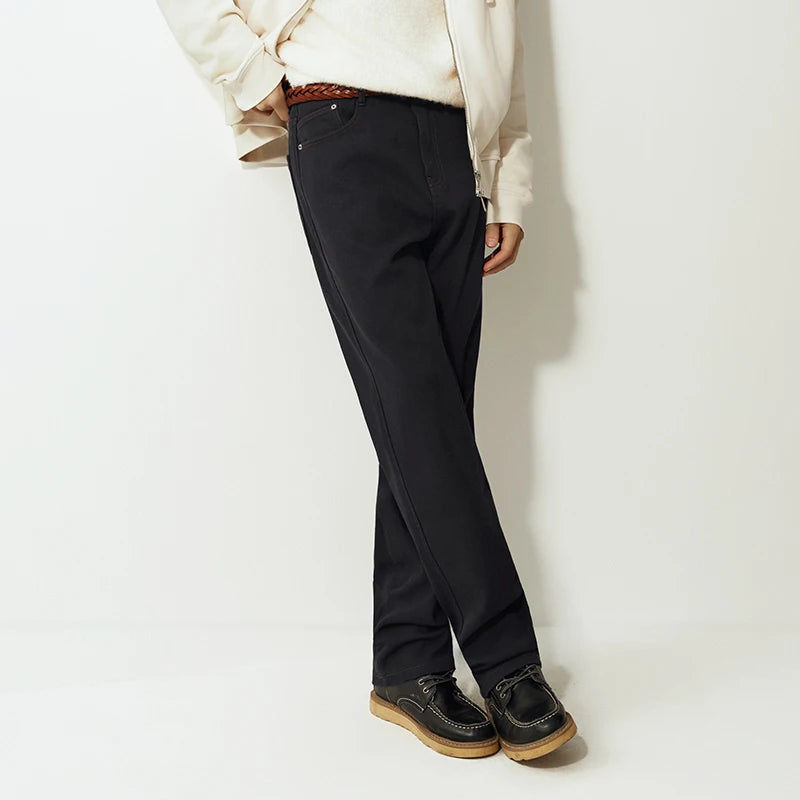 Semir Jeans Men Winter Fleece Lined Warm Lycra Elastic Straight Leg 2025 New Business Casual Commuting Pants Men'S Wear