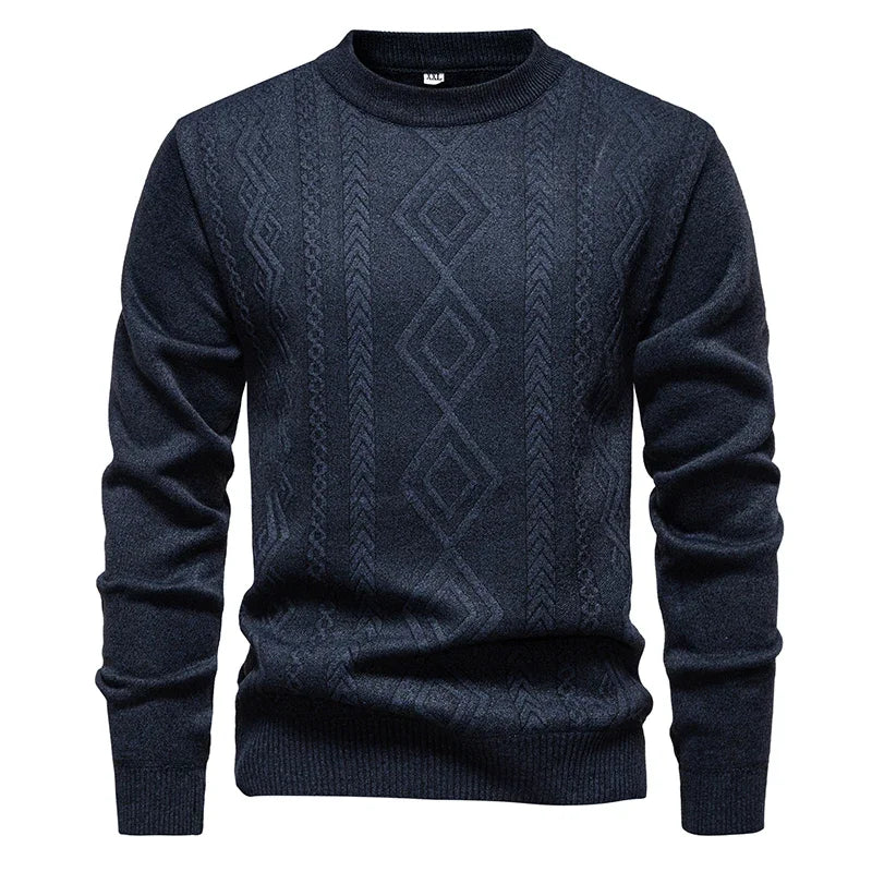 Wind Resistant Men Knitted Sweater Stretch Rib Hem Vertical Twist Jacquard Fleece Lined Office Daily Long Sleeve Top
