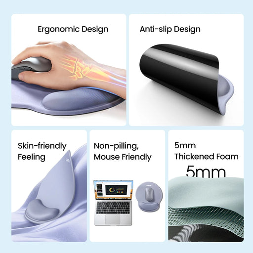 UGREEN Mouse Pad Wrist Support Ergonomic Mousepad Non-Slip Memory Foam for Office Home Computer PC Desk Fabric Mousepad
