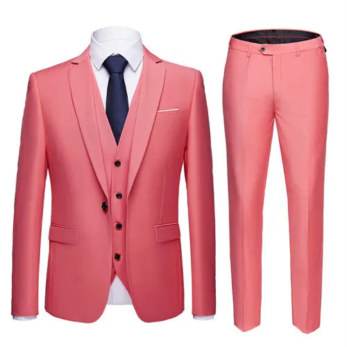 2026 New Men's Suit 3-Pieces Set (Jacket + Pants + Vest) Wedding / Party / Office Slim Blazer Coat + Trousers Asian Size