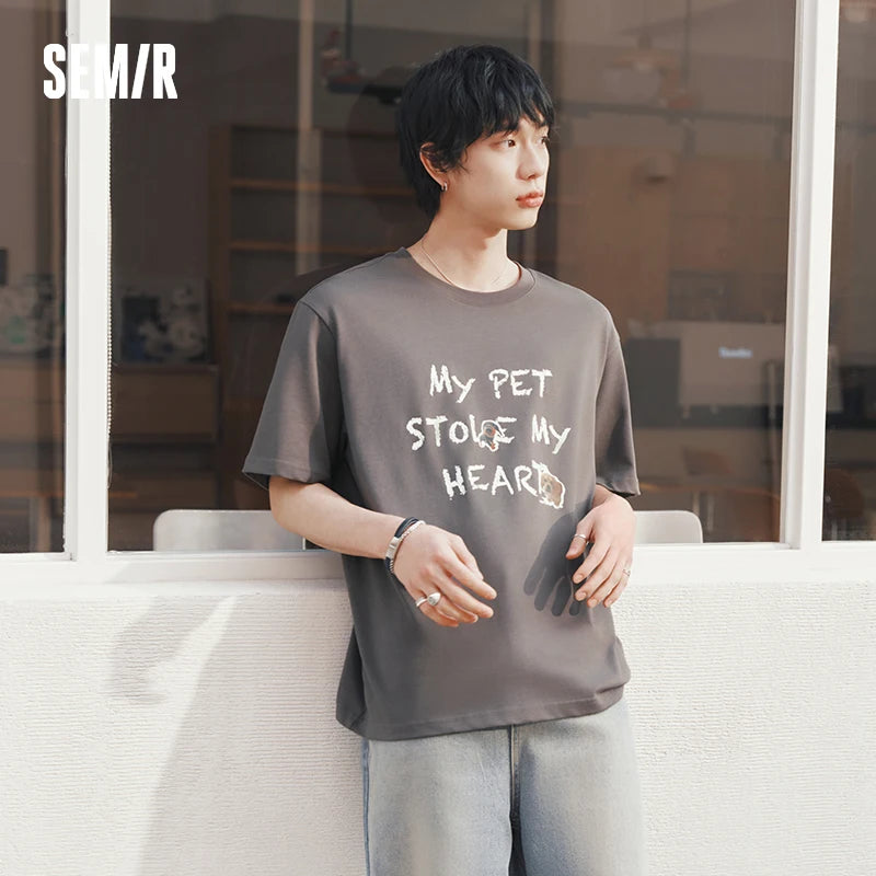 Semir Mens Tshirt 2026 Cute Animal Sticker Printed Knitted Trendy Loose Crew Neck Casual