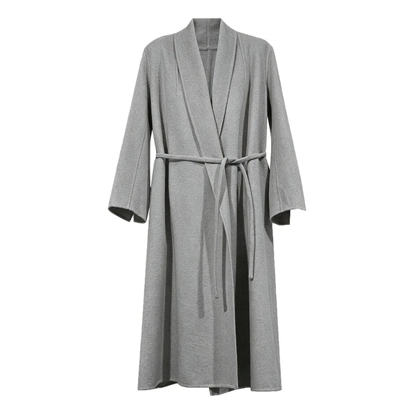 Amii Double-Faced Wool Alpaca Blend Belted Long Coat Elegant Slimming Minimalist 2026 Winter Women Winter Coat 12624042