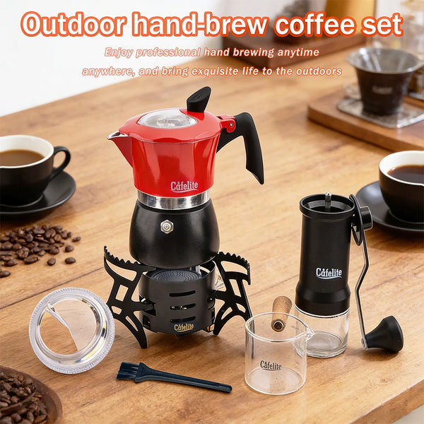 Camping Coffee Set Specialized Barista Kit Pour Over Hand Drip Tools Gas Burner Coffee Bean Grinder  Dripper Gooseneck