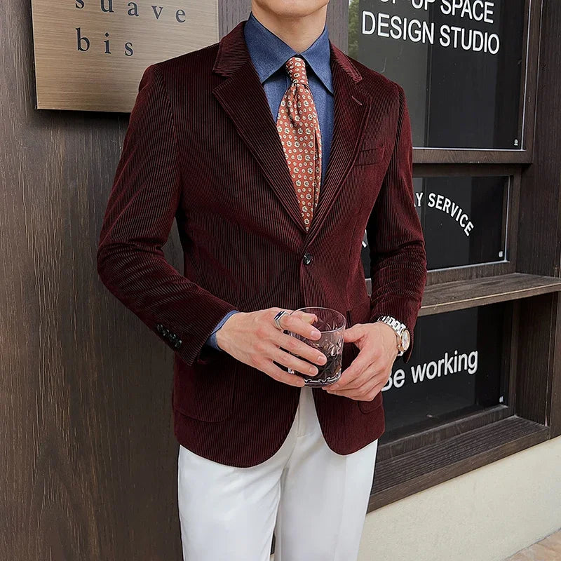 Luxury Men's Solid Color Fashion Jacket Elegant British Wedding Suit Spring and Autumn Men's Jacket