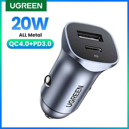 【Drop Shipping】UGREEN 20W USB C Car Charger Quick Charge 4.0 3.0 For Xiaomi iPhone 14 13 12 Pro Fast Charging Car Charger USB C