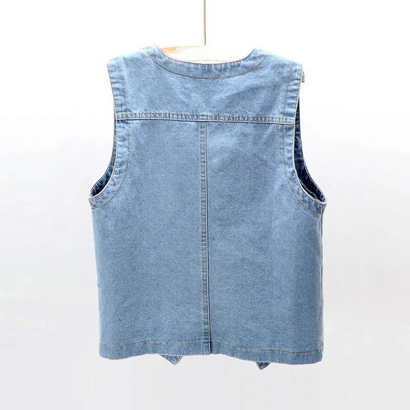 Spring Autumn Versatile Denim Vest Women's Chalecos Short Loose Korean Version BF Sleeveless Jacket Student Waistcoat Tide