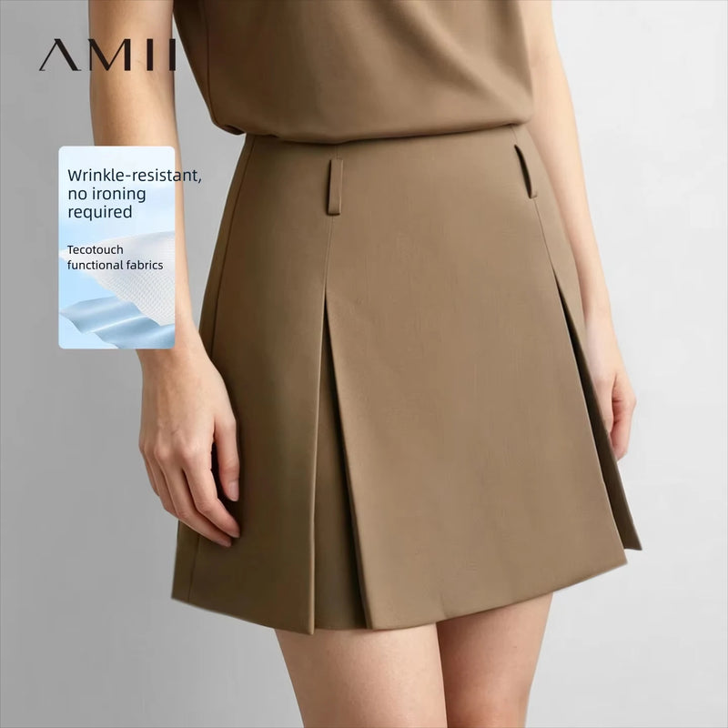 Amii Women's Pleated A-Line Mini Skirt High Waist Loose Fit Casual Commuter Fashion Autumn 2026 Skirts Woman Clothes 12643078