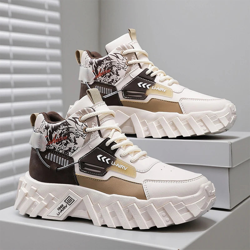 Sneakers for Men High-top Flat Comfortable 2025 Autumn New White Sneakers Thick Soled Casual Trendy Sports Shoes for Men
