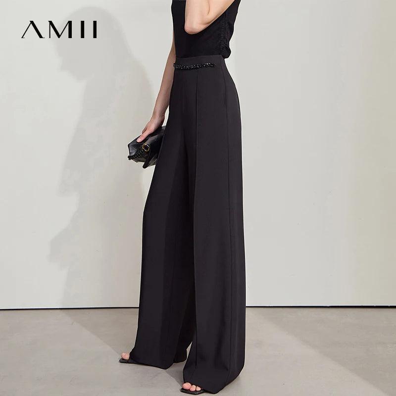 ខោវែង Amii Minimalist សម្រាប់នារី ចង្កេះខ្ពស់ ជើងធំទូលាយ ខោវែង ប្រឆាំងនឹងកាំរស្មីអ៊ុលត្រាវីយូឡេ តុបតែងលម្អដោយអង្កាំពេជ្រ 12542055