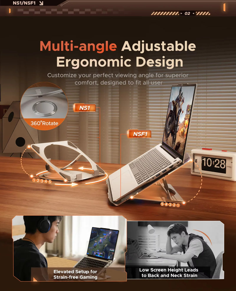 ORICO Laptop Stand for Desk Adjustable Riser 360° Rotating Ergonomic Notebook Holder Game RGB for All Laptops up 17 Inch