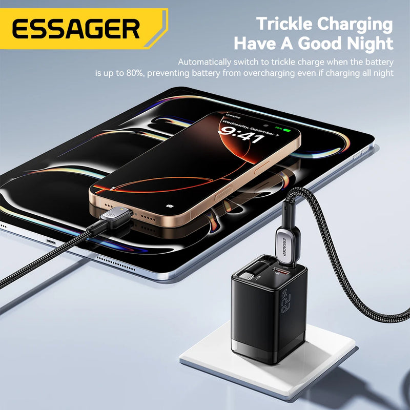 ខ្សែសាក Essager LED 100W ប្រភេទ C ទៅប្រភេទ C សម្រាប់ iPhone 16 15 Xiaomi Huawei 5A/3A PD សាកថ្មលឿនសម្រាប់ Macbook iPad Pro ថេប្លេត កុំព្យូទ័រយួរដៃ
