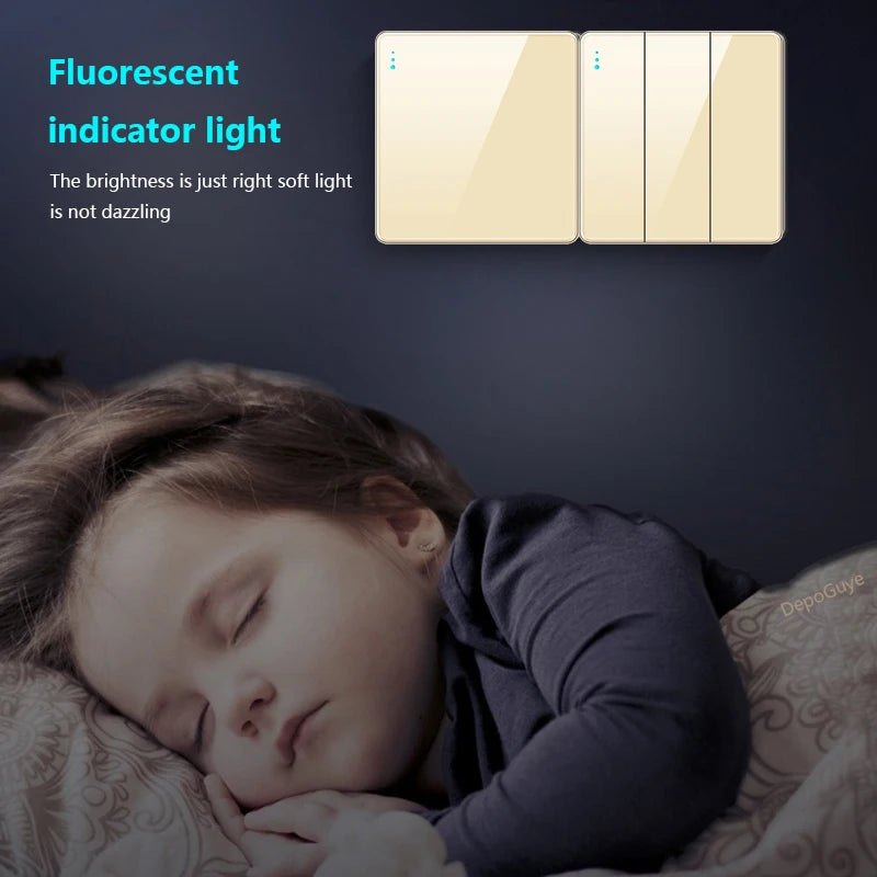 Gold UK 13A Tempered Glass USB Socket Plug,18W Type-C Fast charging Universal 3pin Dual Power Outlet,Wall 2way Light Switch