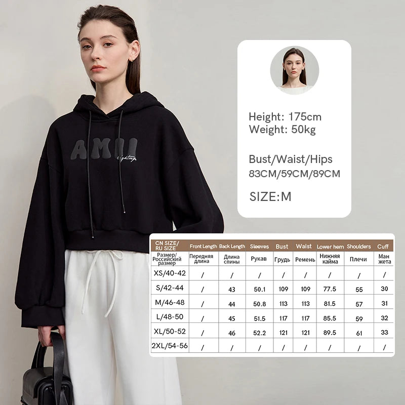 AMI Hoodies Woman 2026 Autumn New Casual Cotton Hooded Top Female Long Sleeves Versatile Knit Short Woman Sweatshirts 12543037