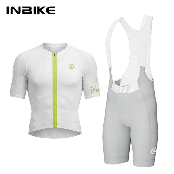 INBIKE Professional Cycling Jersey Short Sleeve Men with Bib Shorts – Breathable Quick Dry Summer Road Bike Riding Suit Slim Fit