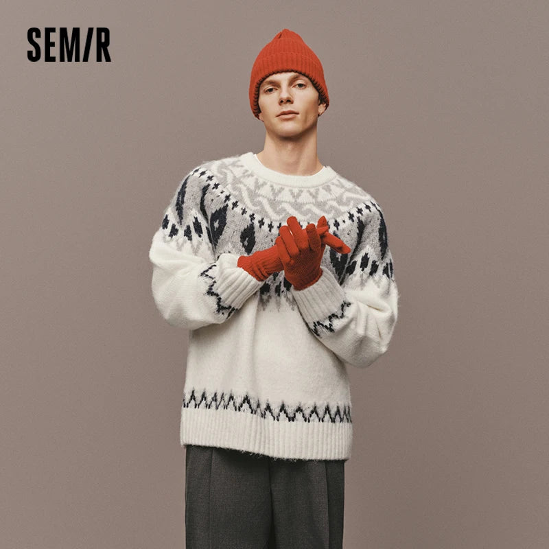 Semir Knitted Sweater Men Winter Iridescent Yarn Fair Isle Jacquard 2025 New Couple Retro Pullover Sweater Men'S Clothing