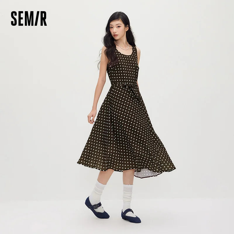 Semir Women Dress Sleeveless Chiffon Midi Vintage Elegant Polka Dot Temperament 2026 Summer Casual Top