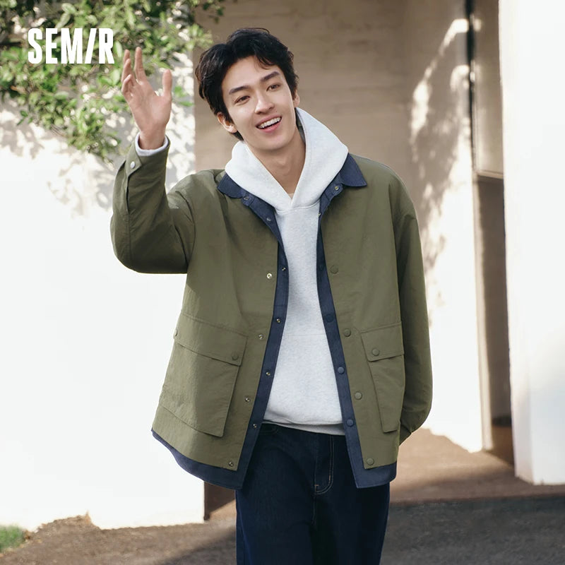 Semir Outdoor Jacket Men 2026 Spring Fake Two Piece Loose Casual Comfortable Top Stylish Mountain Style Outerwear