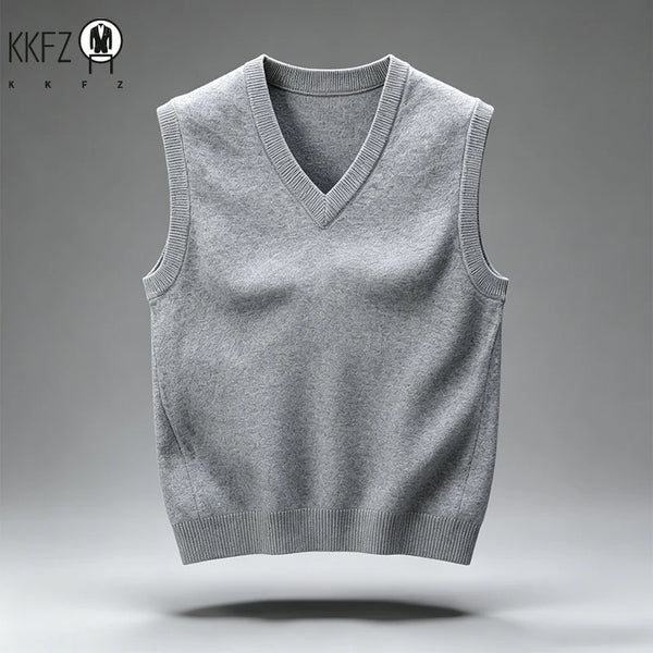 New Arrival Mens V Collar Knit Vest Thick Soft Knitting Material Slim Cut Sleeveless Autumn Winter Outer Layer Tops