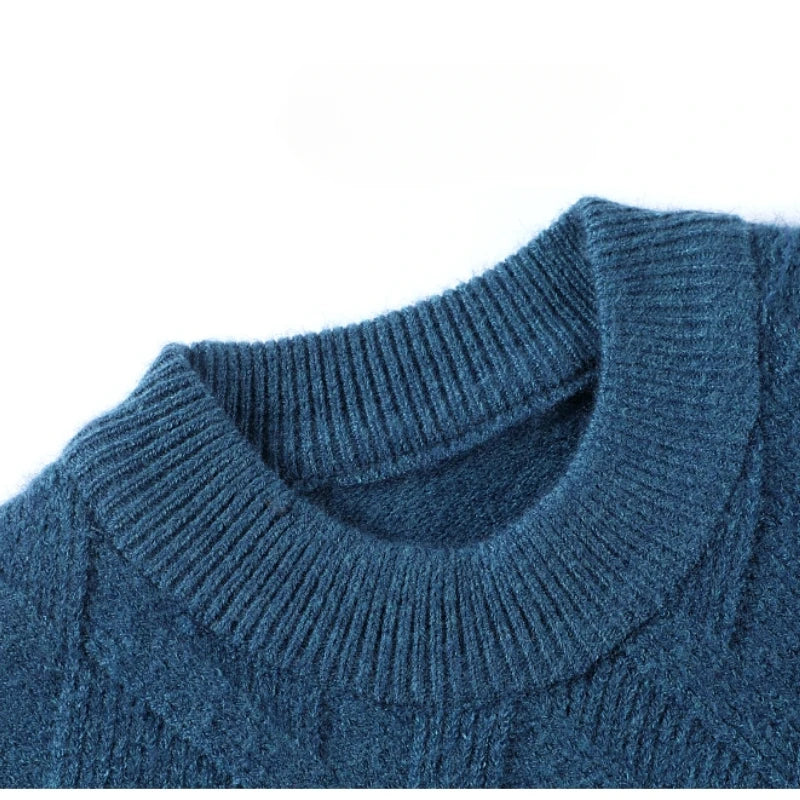 Solid Color Thickened and Warm Turtleneck Sweater with An O-neck, Suitable for Daily Commute, Stretchable Solid Color Base Shirt
