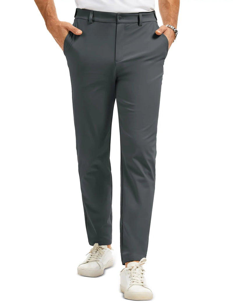 TACVASEN Men's Casual Pants Straight Legs Flat Front Pants Waterproof Stretch Waist Trousers for Golf Lightweight Work Pants