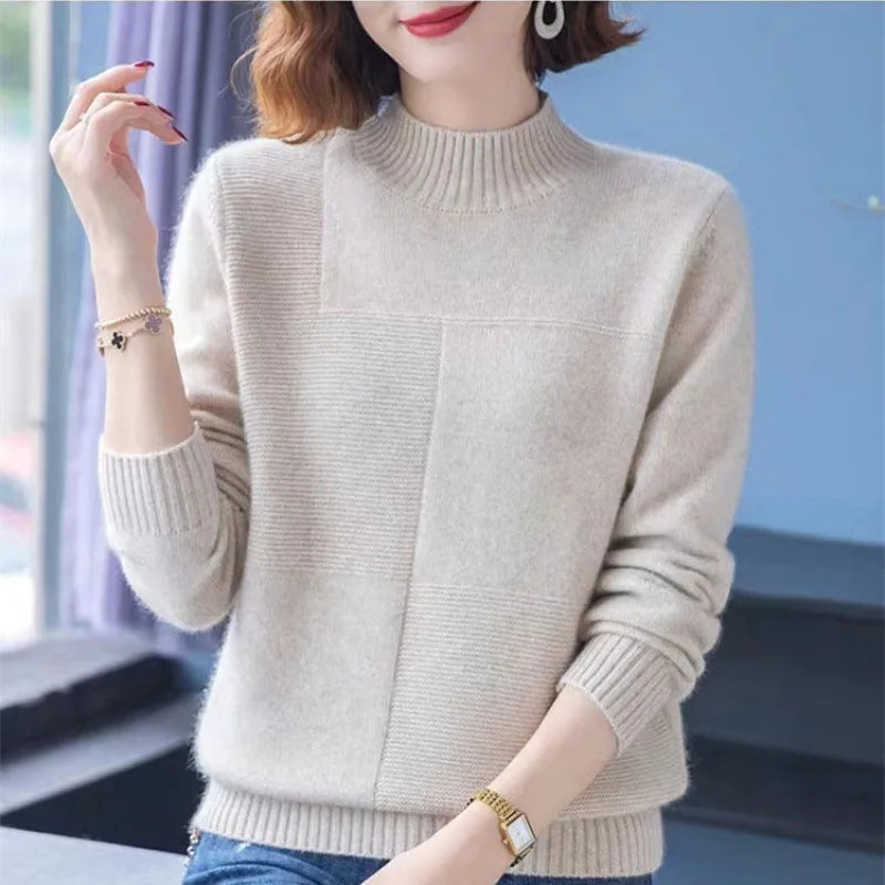 ទាញ Hiver Femme អាវកអាវពាក់កណ្តាលខ្ពស់ថ្មីសម្រាប់ស្ត្រីរដូវស្លឹកឈើជ្រុះរដូវរងារោមចៀមប៉ាក់បាតអាវធំស្ត្រី