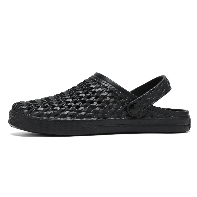 Men's Hollow Out Woven Clogs Breathable Non-Slip Slip on Sandals Lightweight Water Shoes for Beach Garden