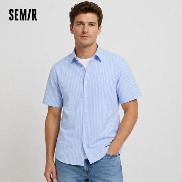 អាវបុរស Semir ឆ្នាំ ២០២៦ ឆ្នូតកប្បាសសុទ្ធ រលុង ងាយស្រួលប្រើ ម៉ូដធម្មតា ពាក់ប្រចាំថ្ងៃ