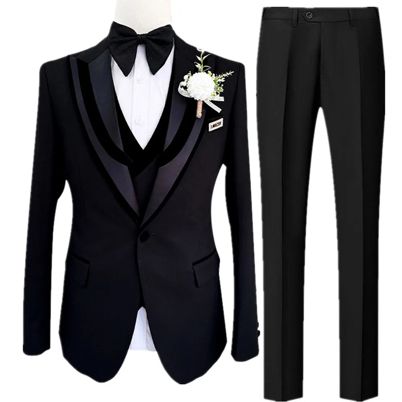Men’s White Sequin & Crystal Embroidered Shawl Collar Blazer + Vest + Black Slim Fit Trousers - Dazzling Formal Suit Set