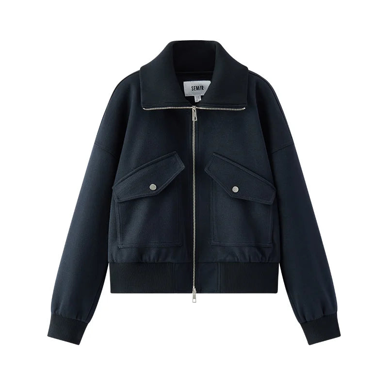 Semir Women Jacket Padded 2026 Drop Shoulder Loose Fit Lapel Collar Smart Casual Style Urban Casual Style Soft Comfortable