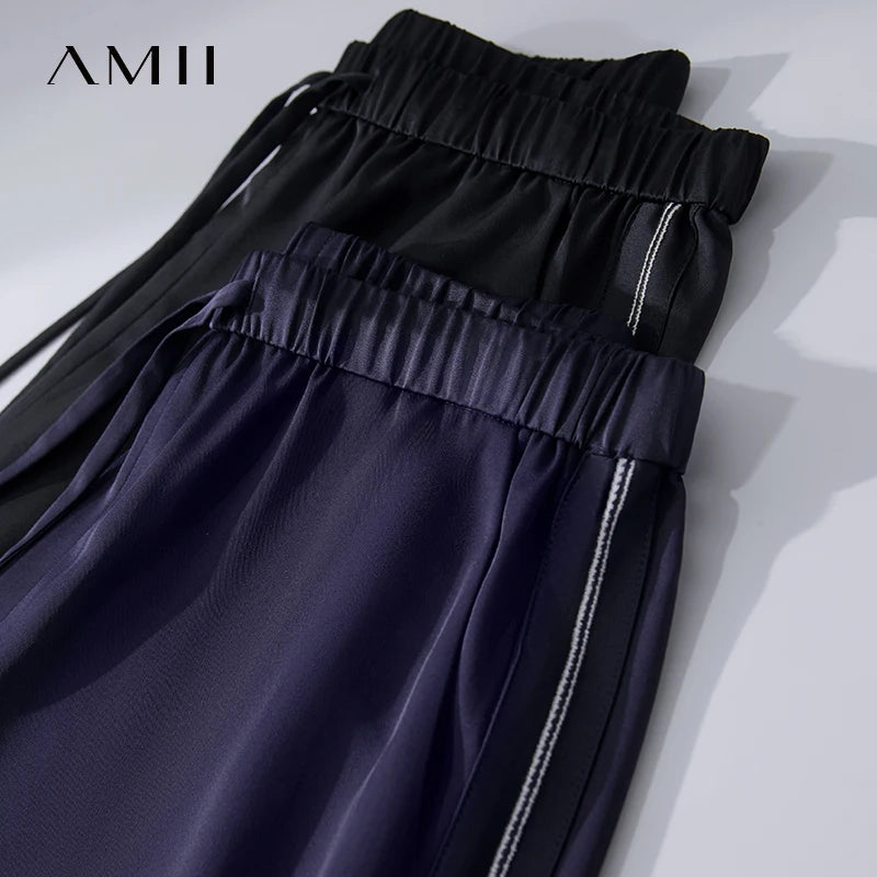 Amii Loose Casual Pants Solid Color Straight 2026 Summer Office Lady Draped Pockets Draped Slim Tie Webbing Trousers 12542178