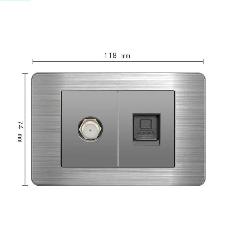 American Standard Wall Light Switch Power Socket Universal Plug with usb US Stainless Steel 2way Socket Panel 118*74m Computer