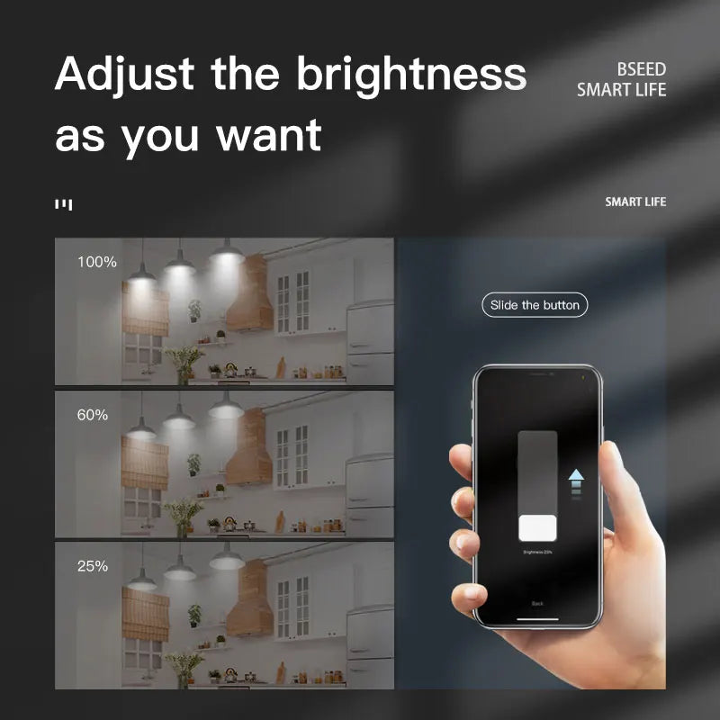 BSEED Wifi Dimmer Switch Double Led Dimmerable Smart Touch Dimmer Switch Work With Tuya Alexa Smart Life Tempered Crystal Glass