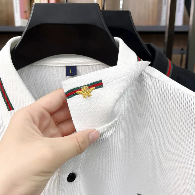 Original Man Short-Sleeved Polo Shirt Lapel Button Bee Embroidery Summer New British Style T-Shirt Business Casual Men'sClothing