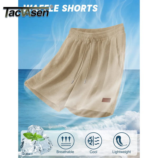 TACVASEN Men's Casual Waflle Shorts Knit 5'' Elastic Waist Drawstring Summer Beach Shorts Lightweight Breathable Streetwear 2026