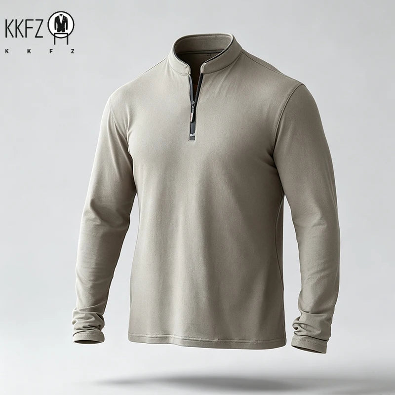 Men Regular Fit Half Zip Long Sleeve Shirt Stand Collar Skin���Friendly Fabric For Street Style And Office Daily Commute