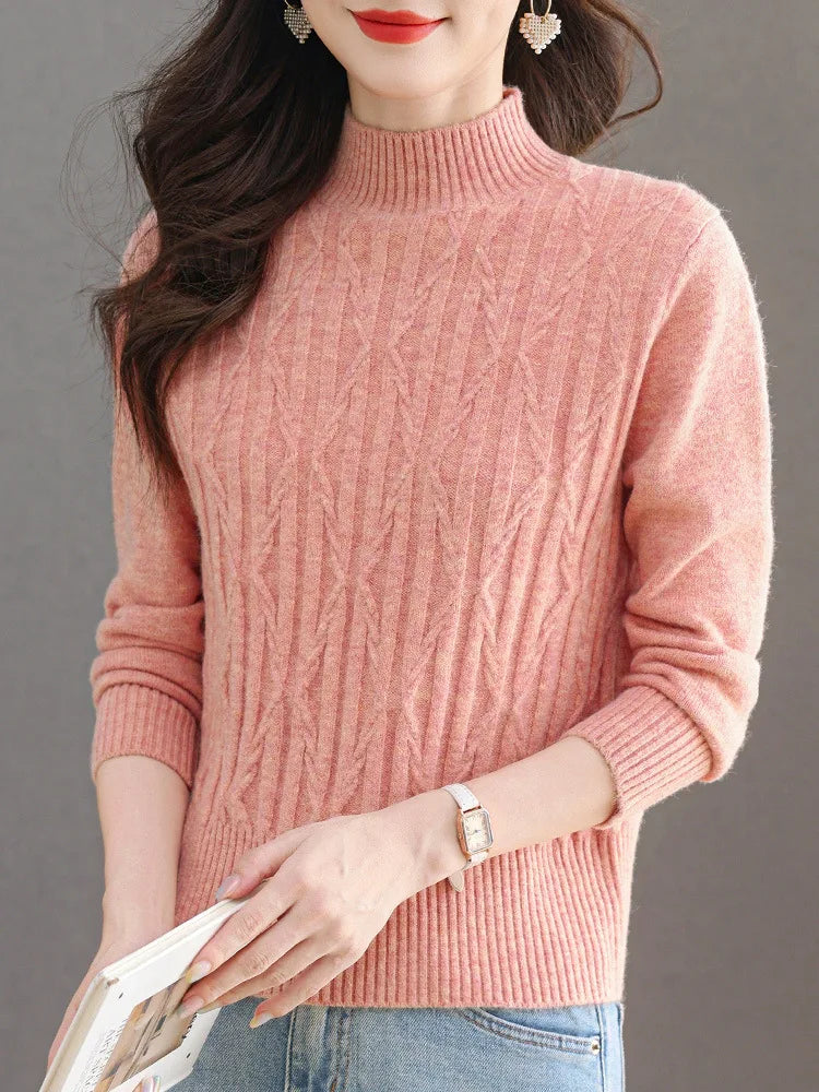 Women's Long Sleeve Top Half Turtleneck Warm Pullover Shirt Autumn Winter Clothes Woman Jumper Knitwear Female Pull Sweater