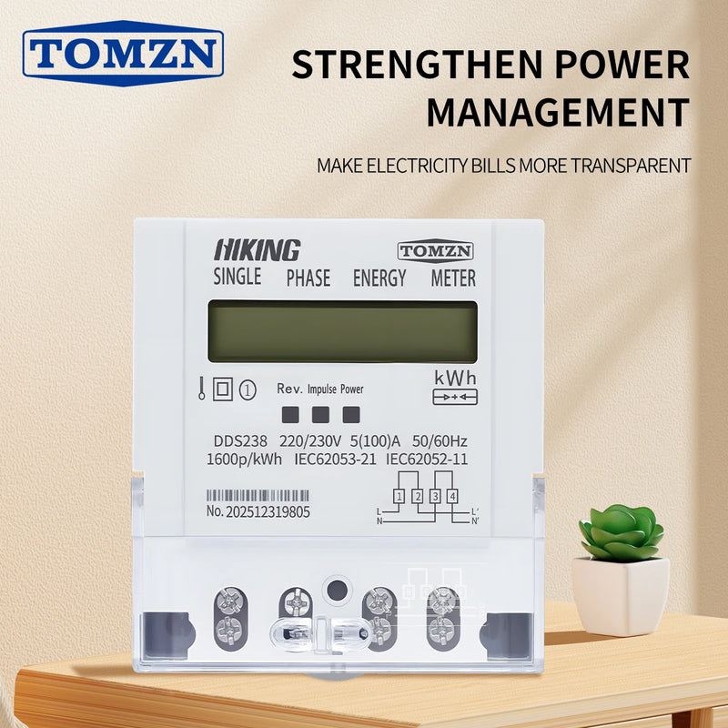 TOMZN DDS238 BD Single-Phase DIN-Rail kWh Meter 5-100A220 230V50 60Hz LCD Bi-directional Import/Export Active Energy Measurement