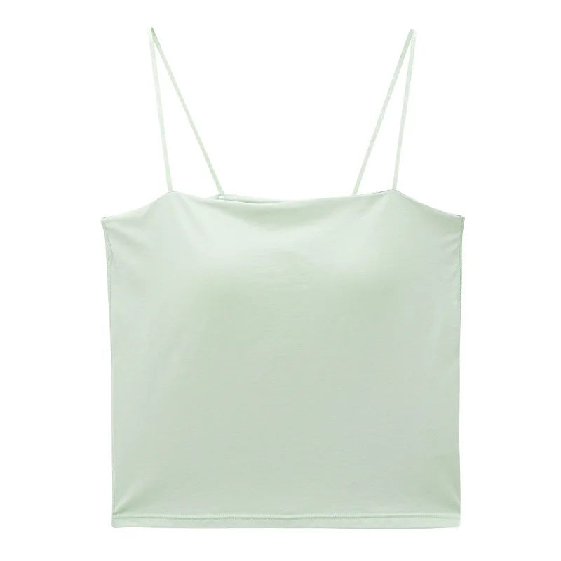 Modal Cotton One Word Collar Underwear Strap Chest Pad Sling Slim Vest for Women One Piece Sleepwear Pajamas Top Pyjama Femme
