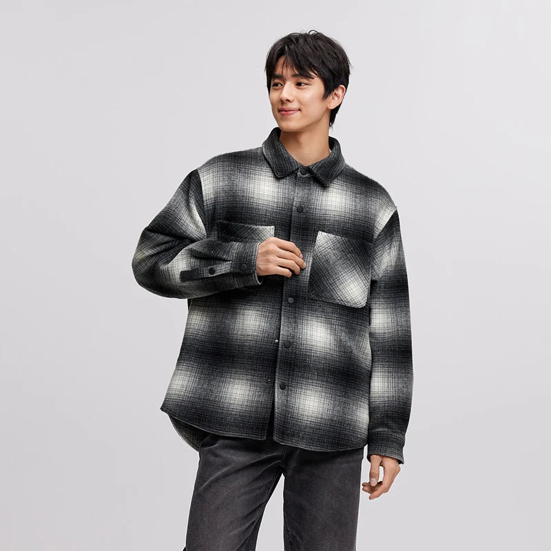 Semir Woolen Coat Men 2024 New Winter Fleece Classic Plaid Jacket Retro Versatile