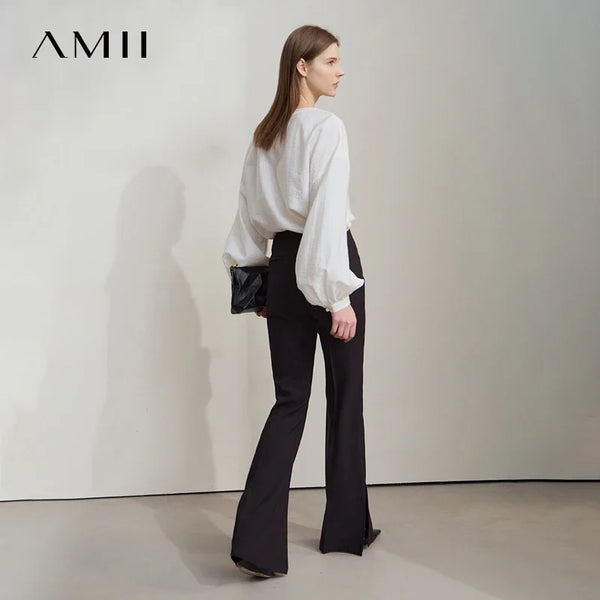 Amii Women's Autumn Minimalist V-Neck Down Sleeve Shirt 2026 New Lyocell Solid Color Loose Casual Top Blouse Women 12551048