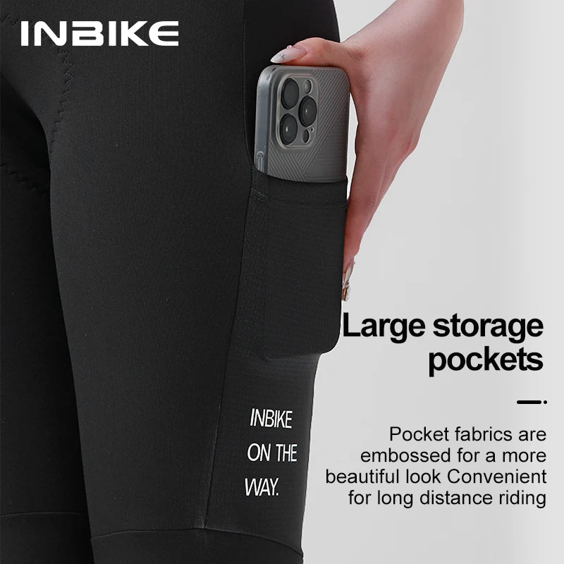 INBIKE Thermal Cycling Bib Pants Women Winter Bike Biking Bib Tights Padded Bicycle Long Leggings with Pockets MTB Cycling Pants