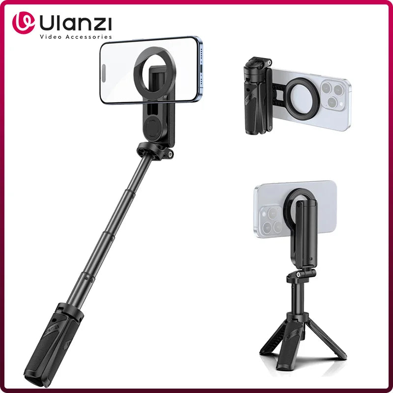ជើងកាមេរ៉ាទូរស័ព្ទ Ulanzi JJ03 ម៉ាញេទិកពីរជ្រុង ដៃកាន់ស្មាតហ្វូន ដំបងថតរូប Selfie ជាមួយឧបករណ៍បញ្ជាពីចម្ងាយសម្រាប់វីដេអូ Vlog សម្រាប់ការថតរូប វីដេអូ Vlog
