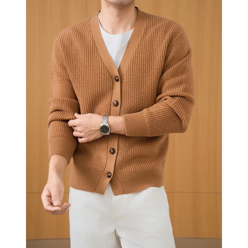 100% Wool Chunky Knit Cardigan, Oversized V-Neck Open Front, Anti-Pilling Relaxed Fit, Autumn Winter Casual Coat