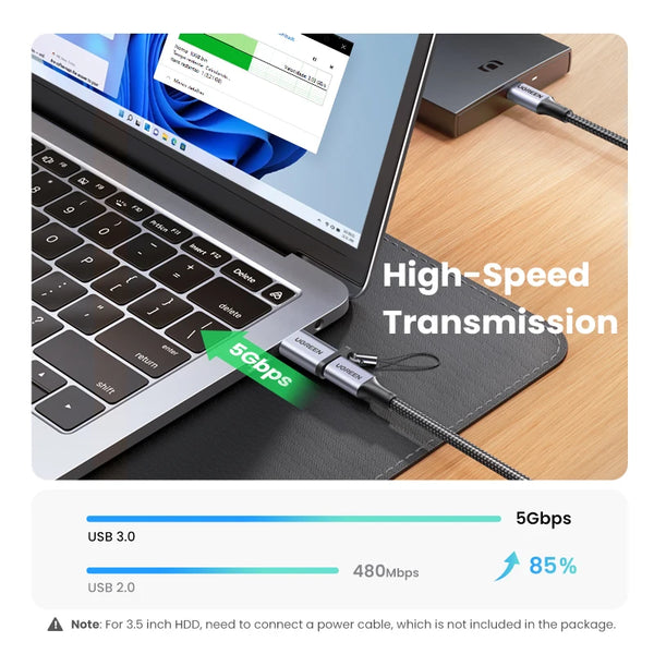 អាដាប់ទ័រ USB UGREEN ប្រភេទ C USB 3.0 2.0 ប្រុស ទៅ USB 3.1 ប្រភេទ C ស្រី ប្រភេទ C អាដាប់ទ័រ សម្រាប់កុំព្យូទ័រយួរដៃ Samsung Xiaomi កាសស្តាប់ត្រចៀក 10 អាដាប់ទ័រ USB