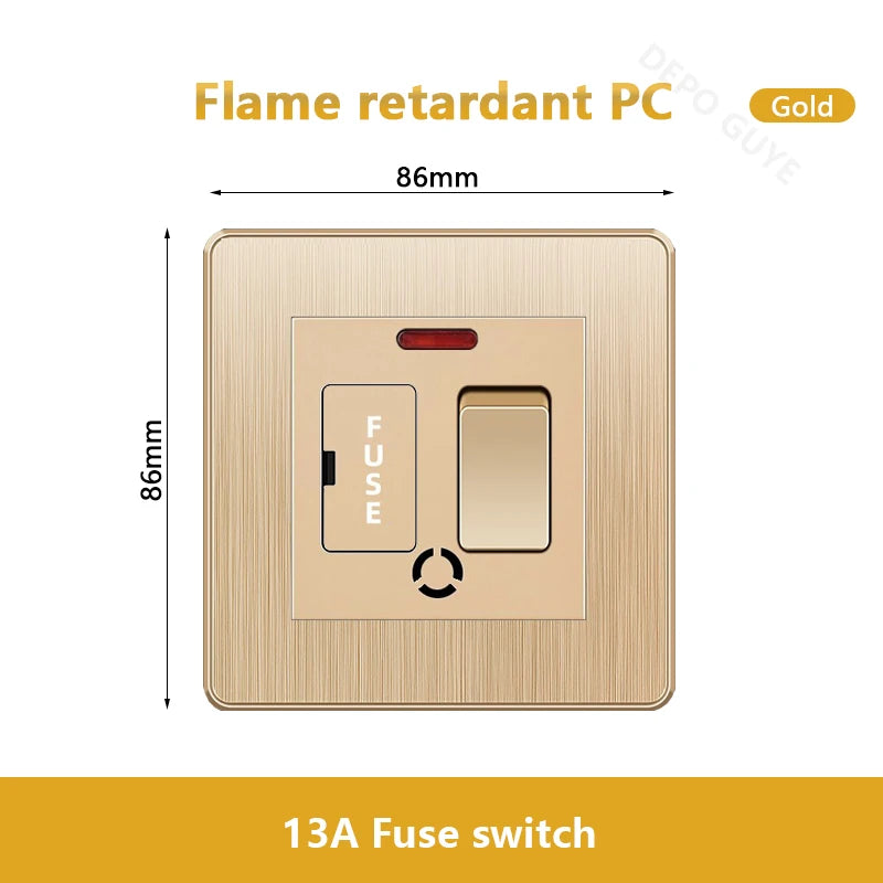 Gold Universal 3/5Pin Plastic Power Socket,UK Wall Outlet With 2.1A Dual USB Port,220V Electrical 2way Switch TV Computer CAT6