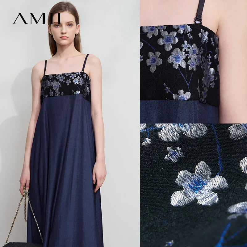 រ៉ូបរដូវក្តៅនារី Amii Minimalism លាយពណ៌ផ្ទុយគ្នា ក្រណាត់ Jacquard រ៉ូបឆើតឆាយ រ៉ូបពិធីជប់លៀងរលុង សម្លៀកបំពាក់ 12542162