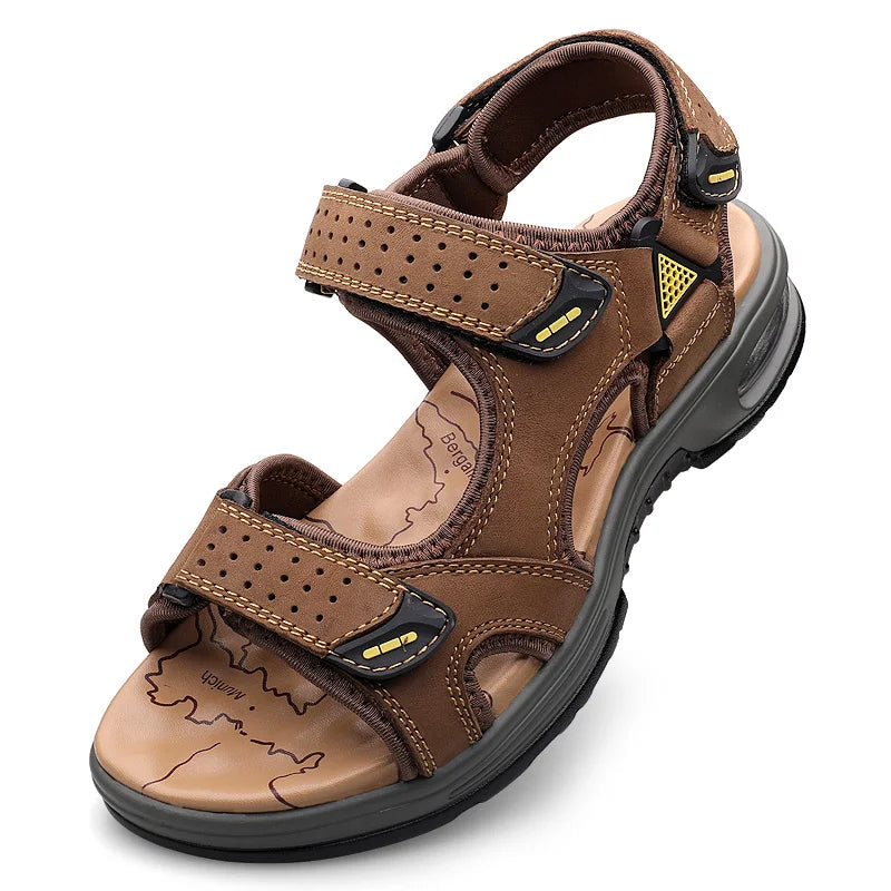 Summer Mens Genuine Leather Men Sandals Adjustable Air Cushion Beach Sandals Black Brown Size 39-46 Dropshipping