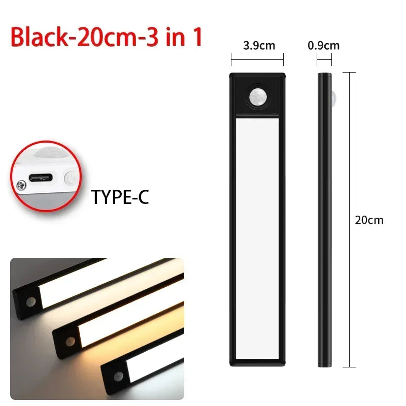 10-60CM LED Night Light Wireless Motion Sensor Under Cabinet Lights Ultra Thin USB Rechargeable Lamp Kitchen Bedroom Lighting